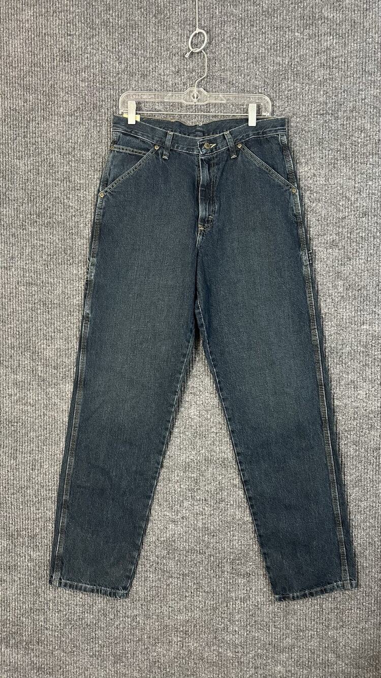 Wrangler Jeans Mens 32X34 Blue Dark Wash Carpenter Rugged Wear Mid Rise Cotton
